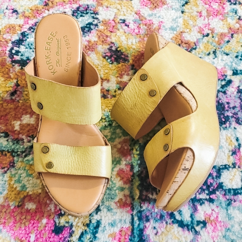 Kork-Ease Yellow Gwen Slip On Leather Platform Mules